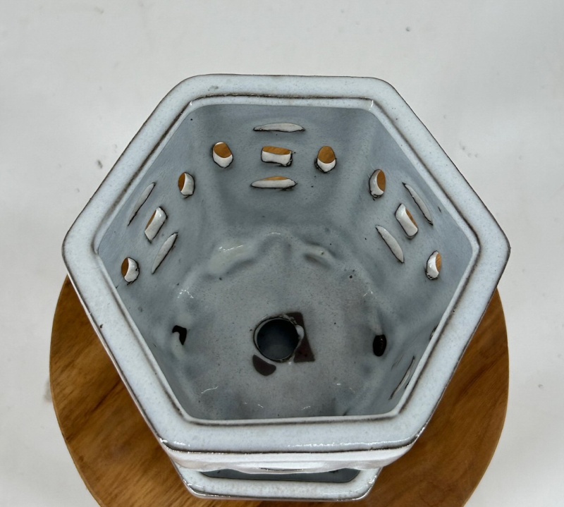 White Ceramic Orchid Pot with Attached Humidity Tray