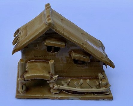 Miniature Ceramic Figurine Glazed Water Pavilion 2.25"