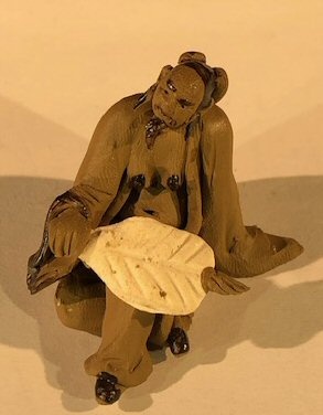 Miniature Ceramic Figurine - Mud Man With Fan 1.5"
