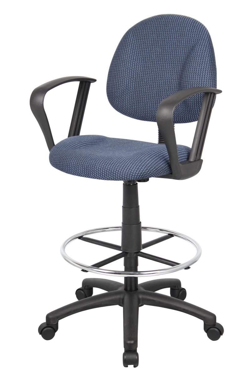 Boss Ergonomic Works Adjustable Drafting Chair With Loop Arms And Removable Foot Rest, Blue