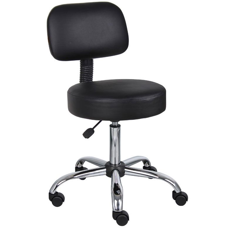 Boss Be Well Medical Spa Professional Adjustable Stool With Back, Black