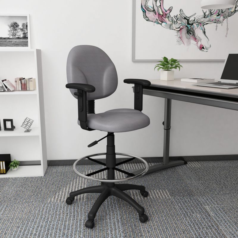 Boss Stand Up Fabric Drafting Stool With Foot Rest Grey