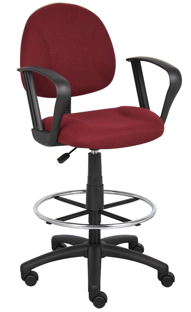 Boss Ergonomic Works Adjustable Drafting Chair With Loop Arms And Removable Foot Rest, Burgundy