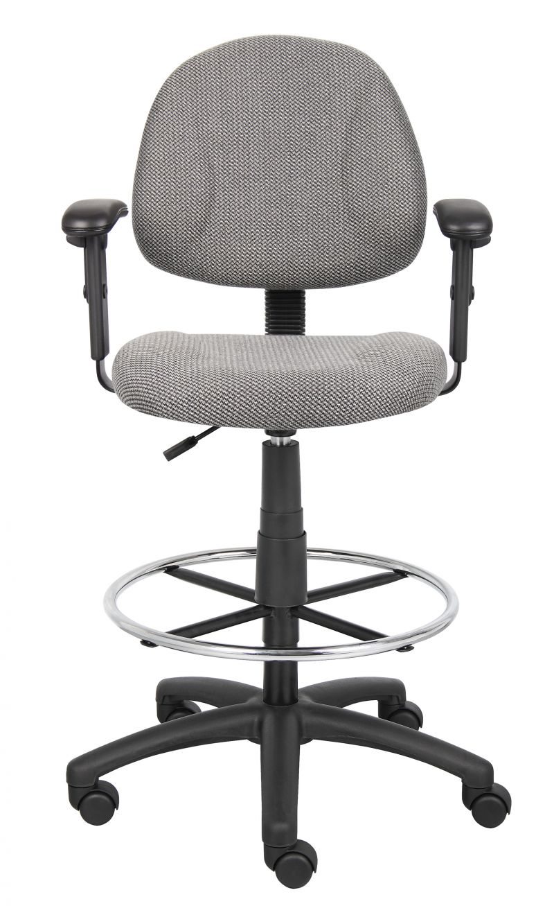 Boss Ergonomic Works Adjustable Drafting Chair With Adjustable Arms And Removable Foot Rest, Grey