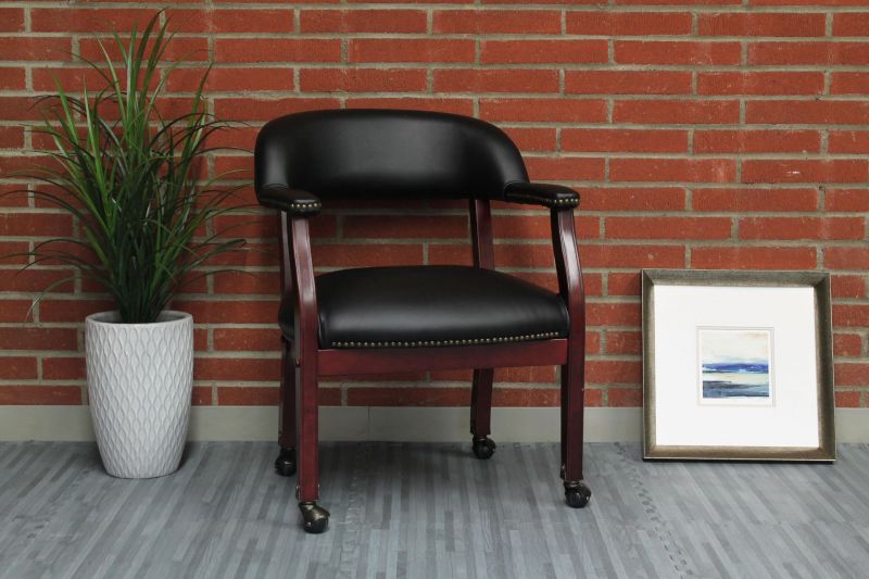 Boss Captain’S Guest, Accent Or Dining Chair In Black Caressoft Vinyl W/ Casters