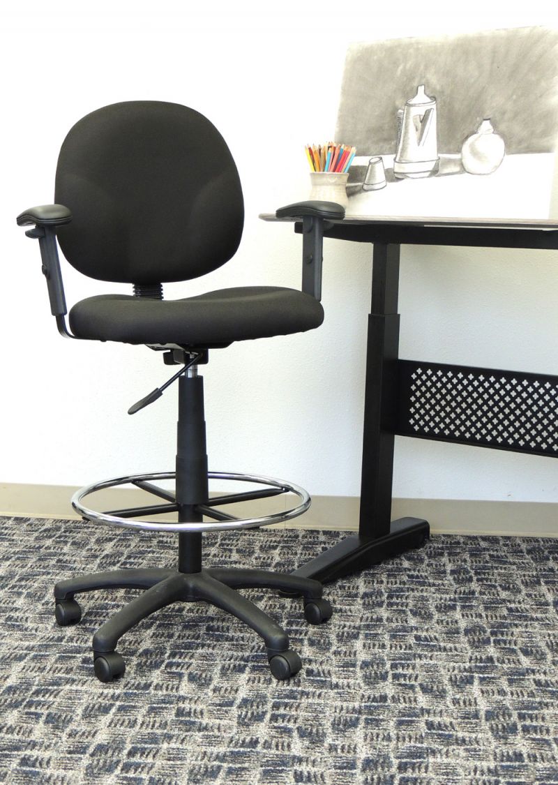 Boss Stand Up Fabric Drafting Stool With Foot Rest, Black