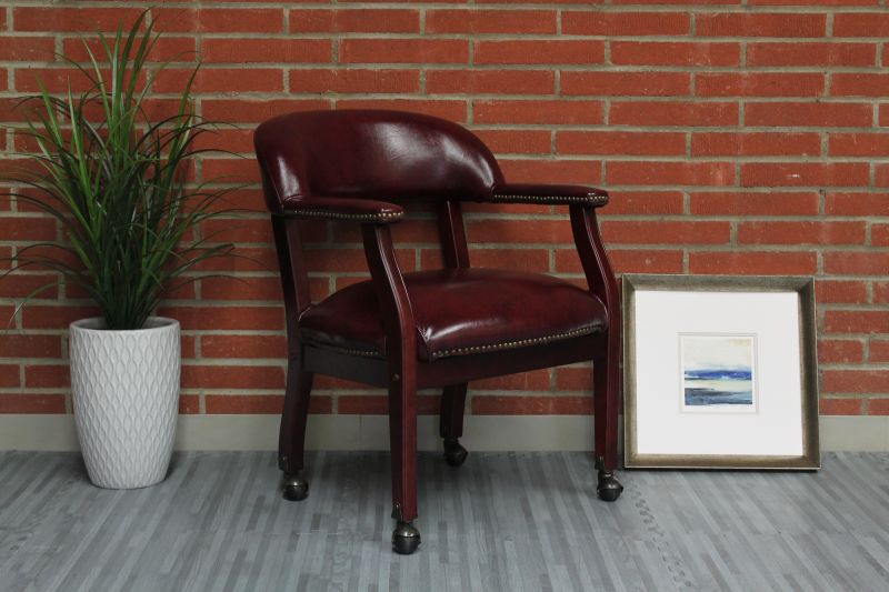 Boss Captain’S Guest, Accent Or Dining Chair In Burgundy Vinyl W/ Casters