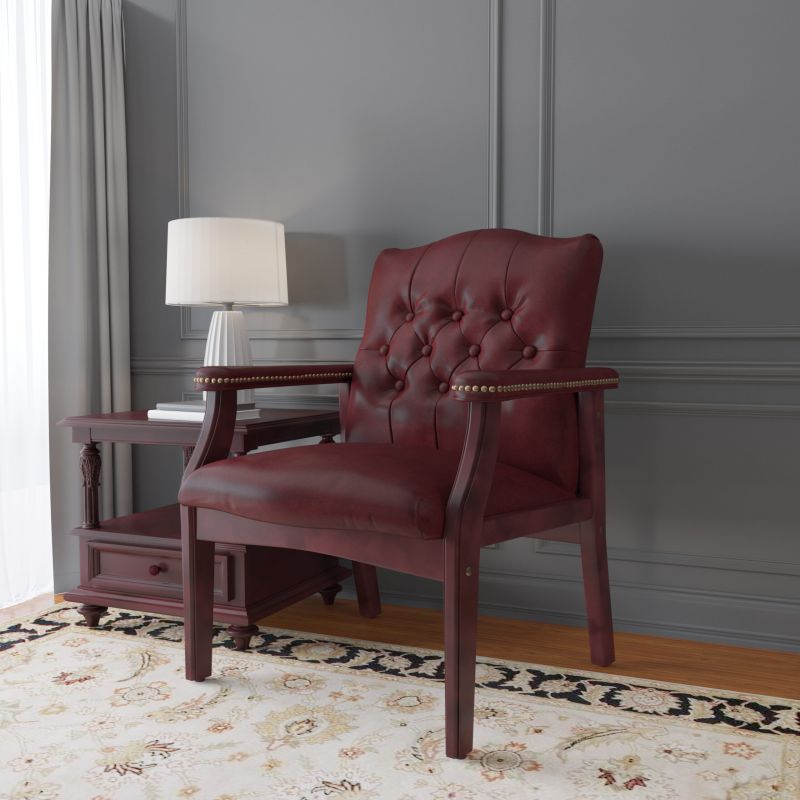 Boss Traditional Oxblood Vinyl Guest, Accent Or Dining Chair W/ Mahogany Finish