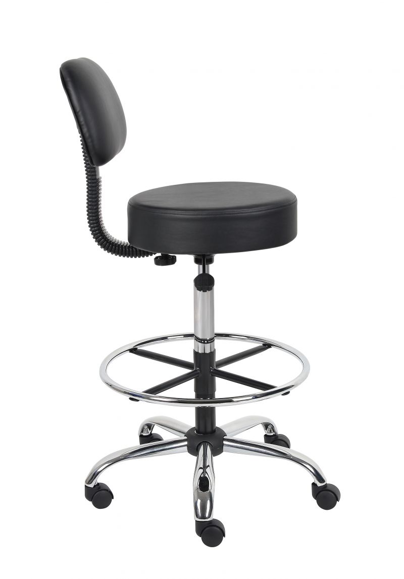 Boss Be Well Medical Spa Professional Adjustable Drafting Stool With Back And Removable Foot Rest Black