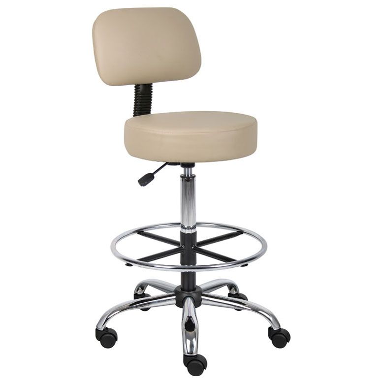 Boss Be Well Medical Spa Professional Adjustable Drafting Stool With Back And Removable Foot Rest Beige