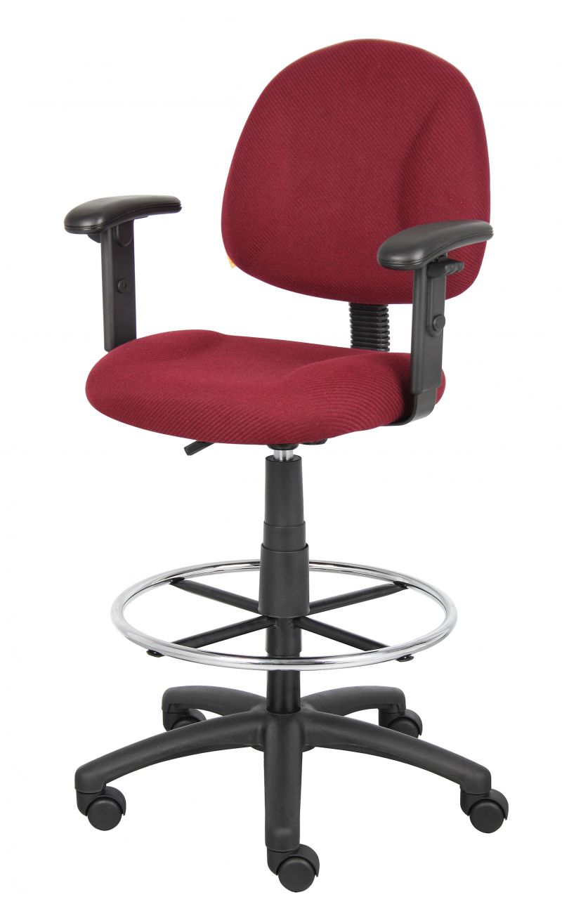 Boss Ergonomic Works Adjustable Drafting Chair With Adjustable Arms And Removable Foot Rest, Burgundy