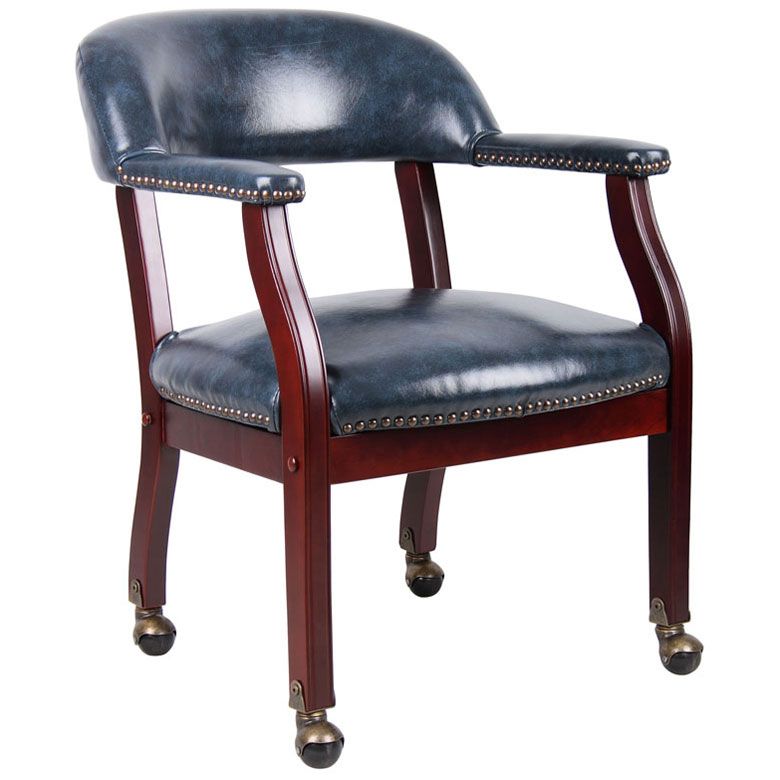 Boss Captain’S Guest, Accent Or Dining Chair In Blue Vinyl W/ Casters
