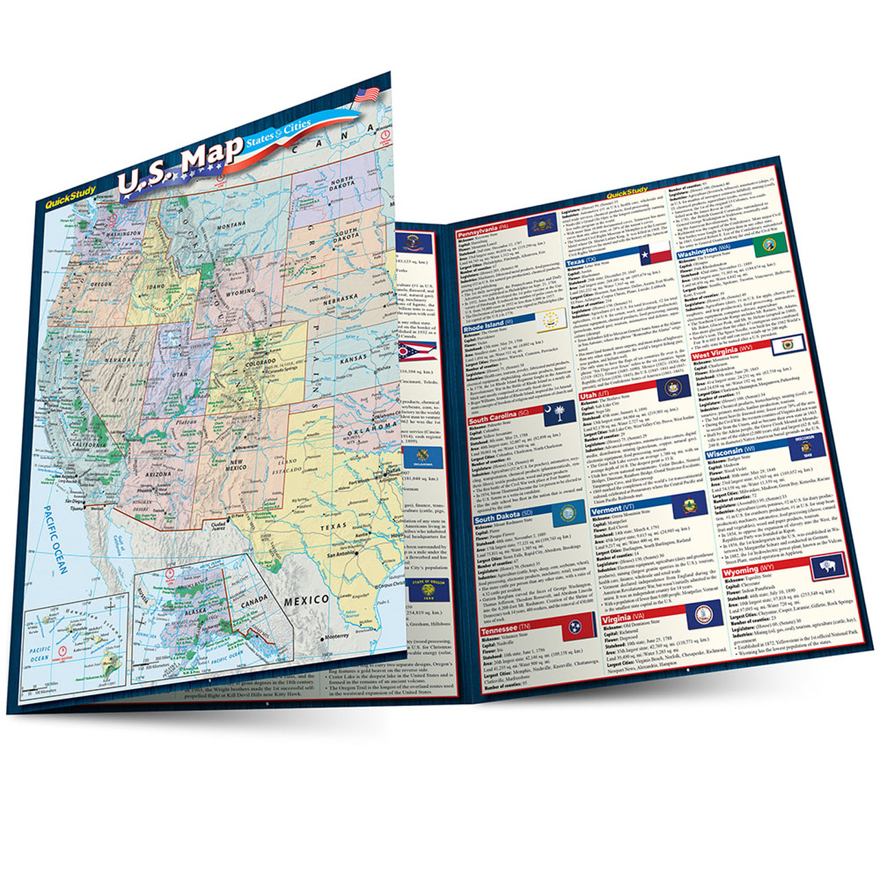 Quickstudy  U.S. Map: States & Cities Laminated Reference Guide