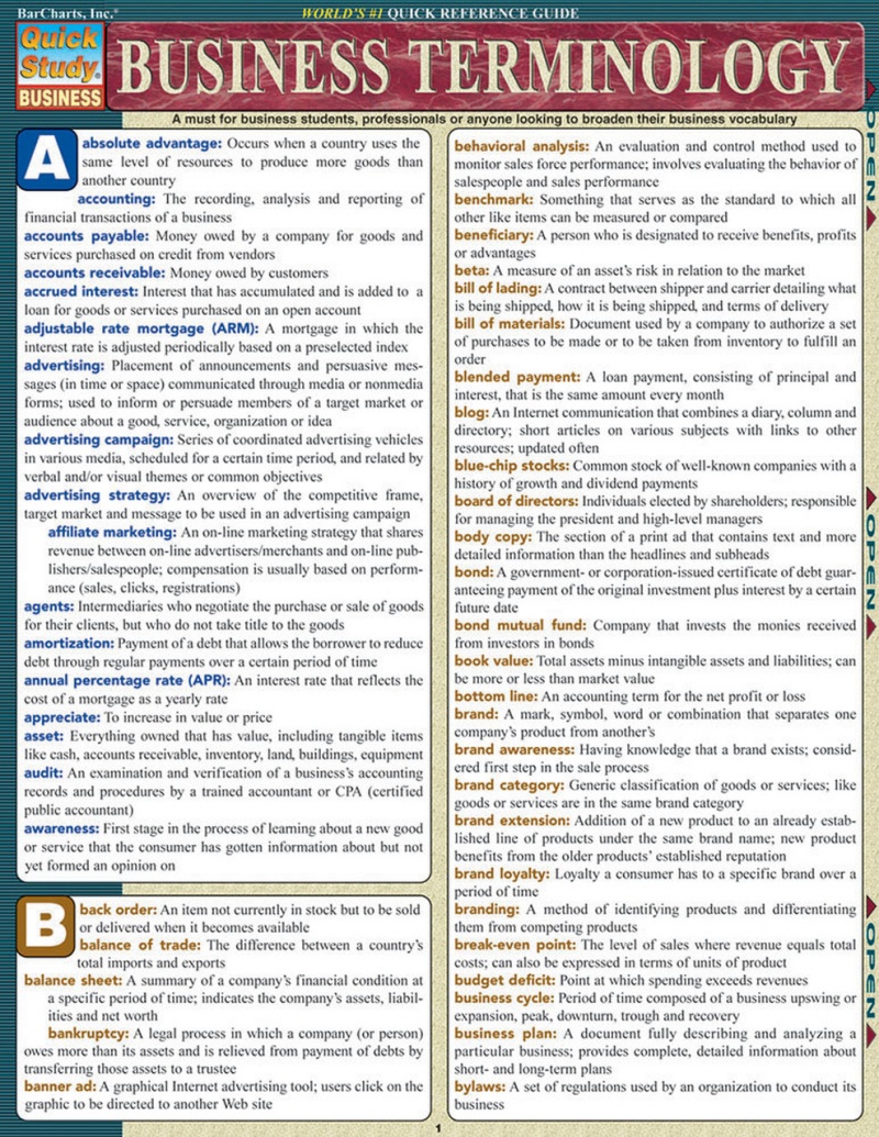 Quickstudy | Business Terminology Laminated Reference Guide