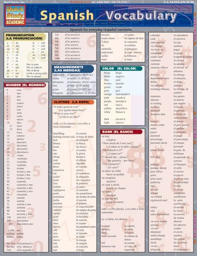 Quickstudy | Spanish Vocabulary Laminated Study Guide