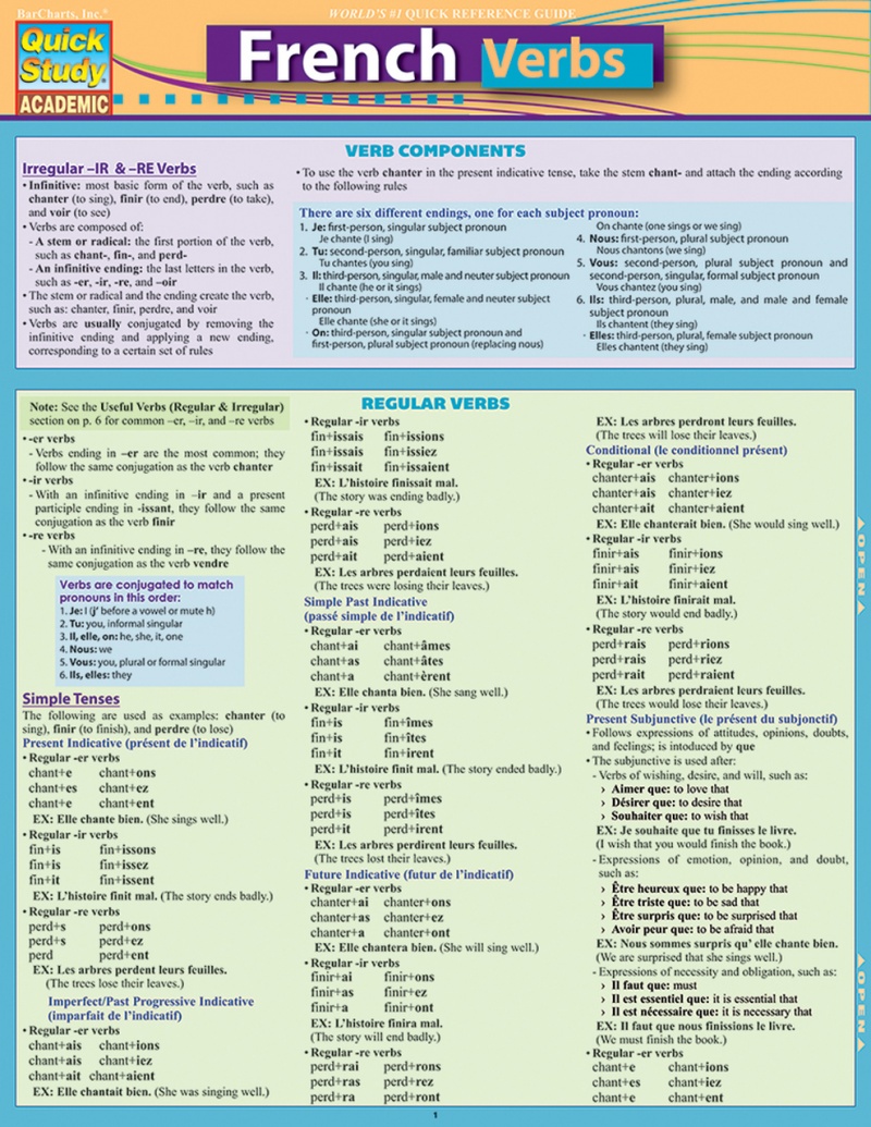 Quickstudy | French Verbs Laminated Study Guide