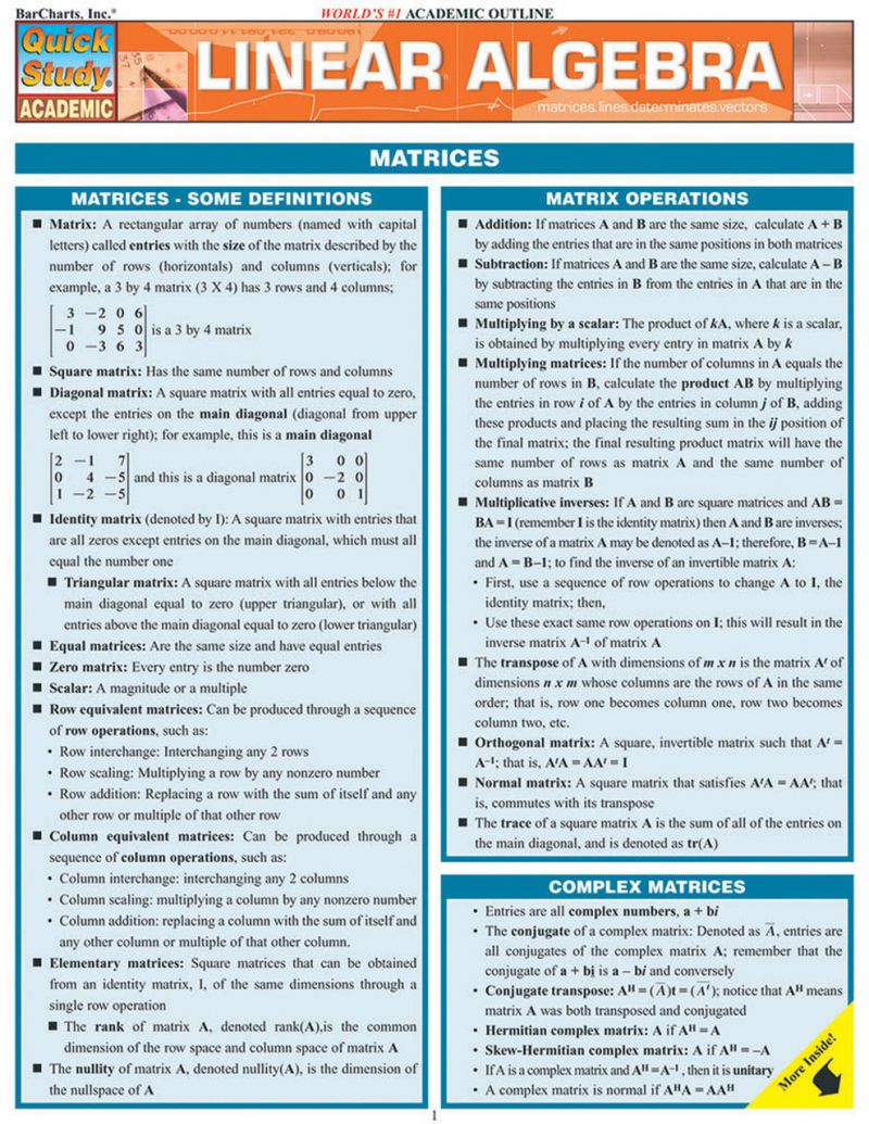 Quickstudy | Linear Algebra Laminated Study Guide