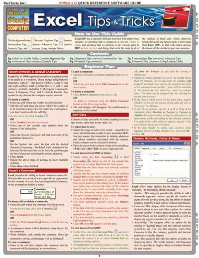 Quickstudy | Excel: Tips & Tricks Laminated Reference Guide