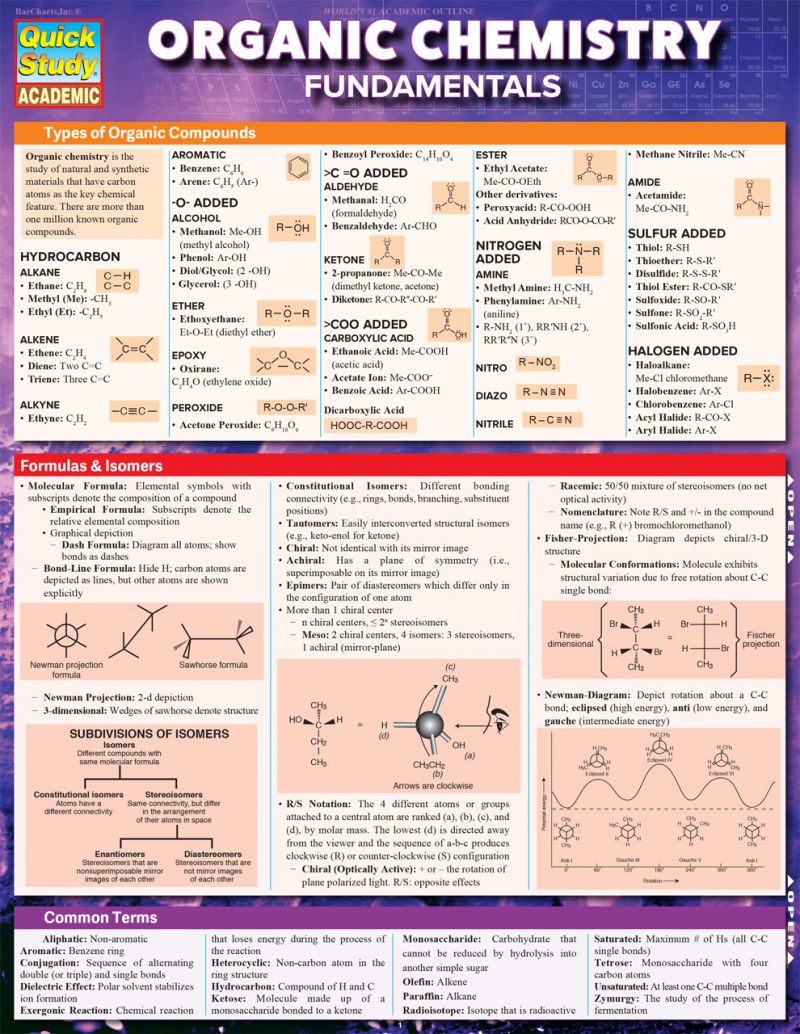 Quickstudy | Organic Chemistry Fundamentals Laminated Study Guide