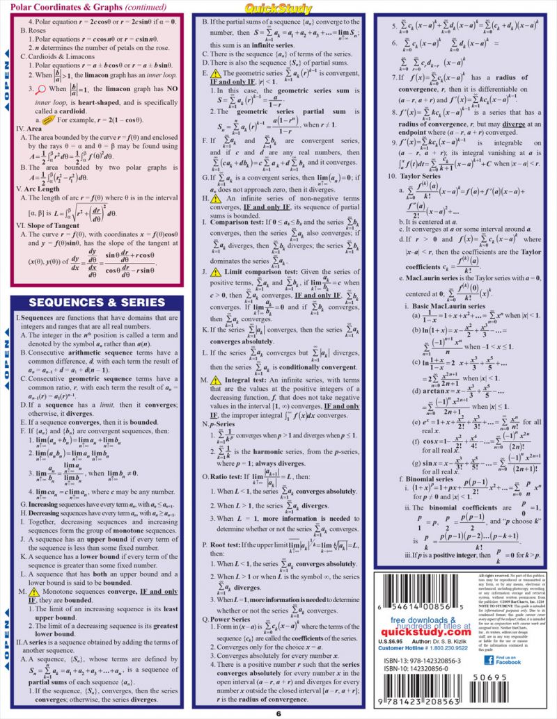 Quickstudy | Calculus: Equations & Answers Laminated Study Guide