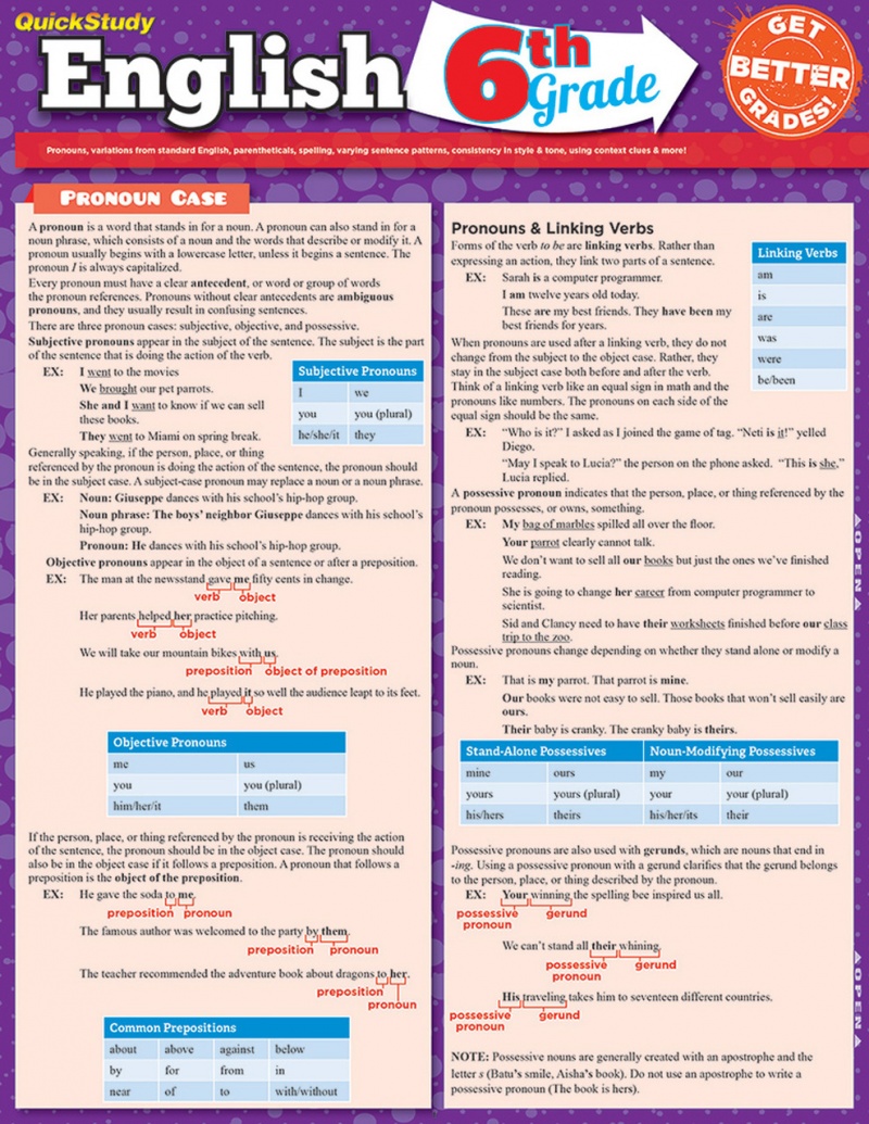 Quickstudy English 6th Grade Laminated Study Guide