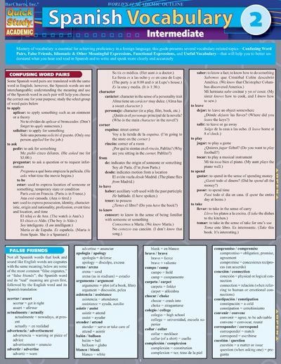 Quickstudy | Spanish Vocabulary 2: Intermediate Laminated Study Guide