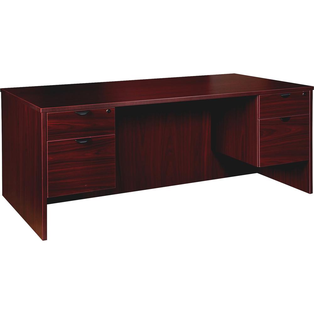 Lorell Prominence 2.0 Mahogany Laminate Double-Pedestal Desk - 2-Drawer ...