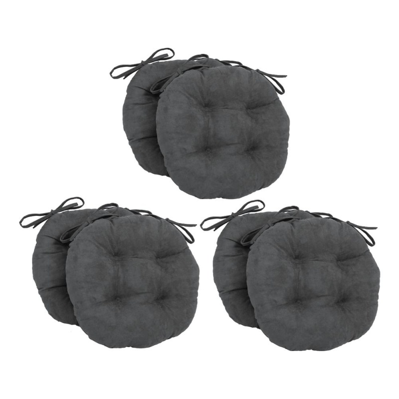16-Inch Solid Microsuede Round Tufted Chair Cushions (Set Of 6) 916X16rd-T-6Ch-Ms-Gy
