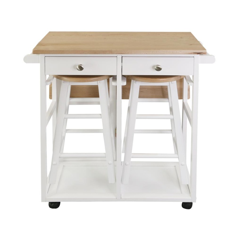 Breakfast Cart With Drop-Leaf Table, American Maple Top, Square - White