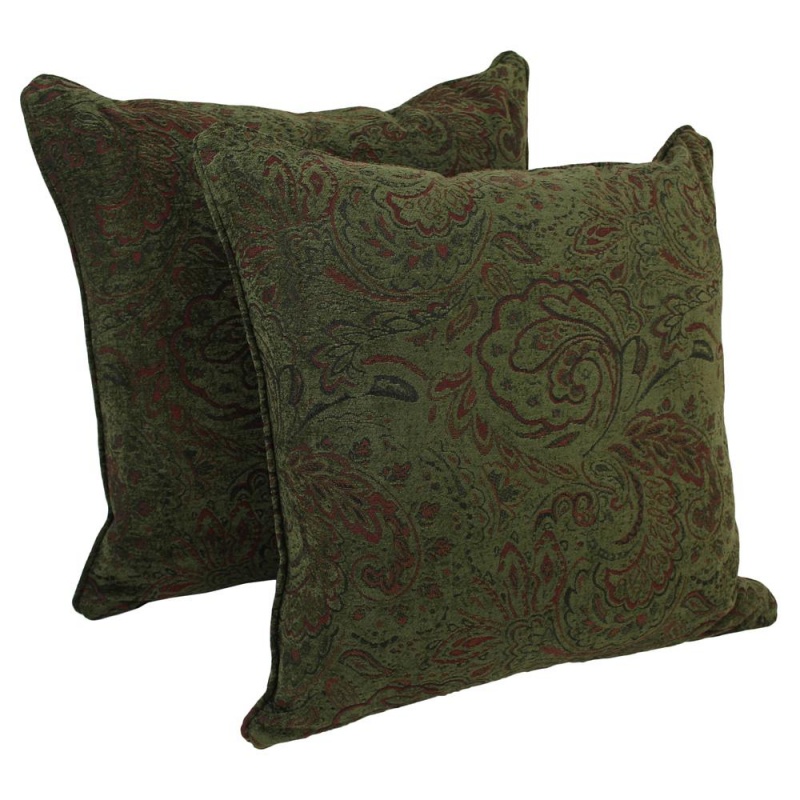 25-Inch Double-Corded Patterned Jacquard Chenille Square Floor Pillows With Inserts (Set Of 2), Floral Tan