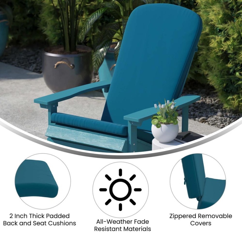 Charlestown Set Of 2 All Weather Indoor/Outdoor High Back Adirondack Chair Cushions, Patio Furniture Replacement Cushions - Teal
