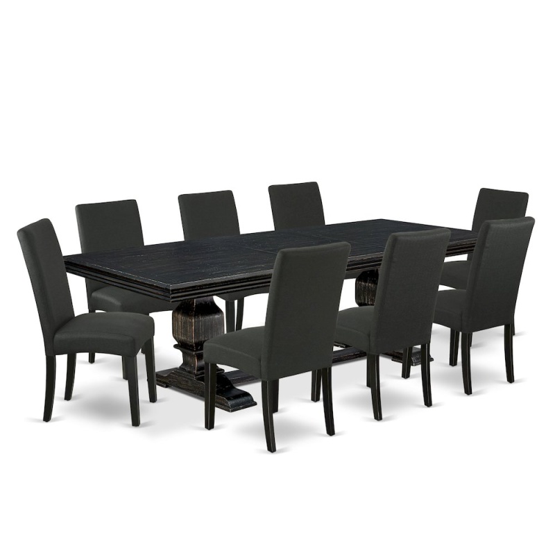 9 Piece Dining Table Set with 8 Linen Fabric Dining Chairs