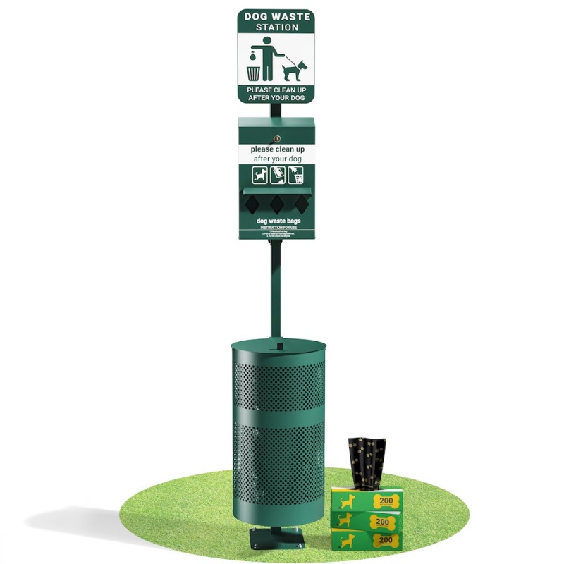 Pet Waste Station With Lidded Trash Can