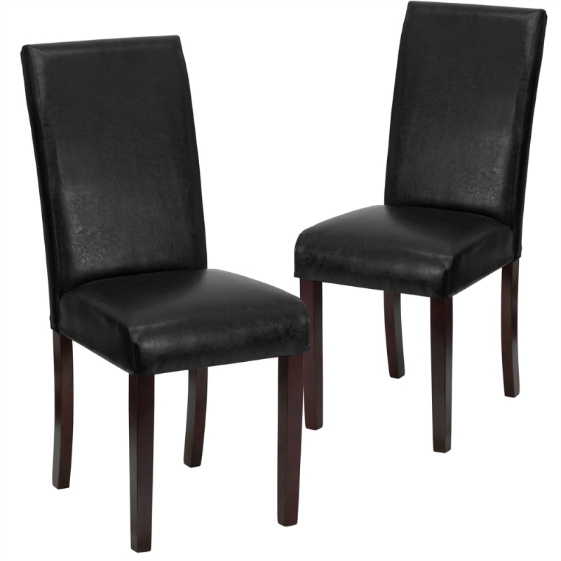 2 Pk. Black Leather Upholstered Parsons Chair