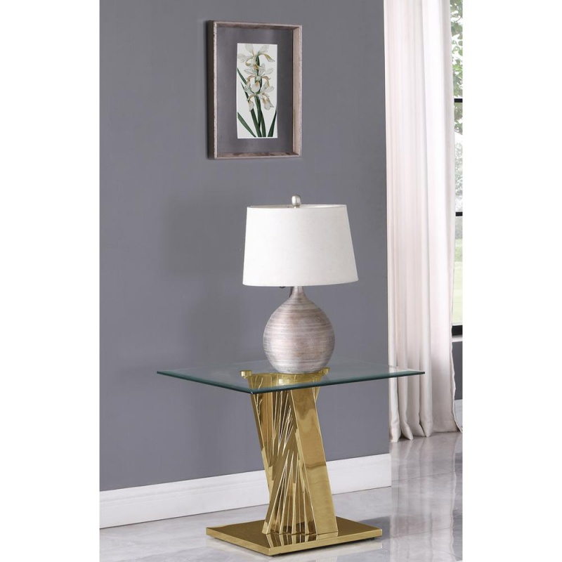 Glass End Table With Stainless Steel Gold Base