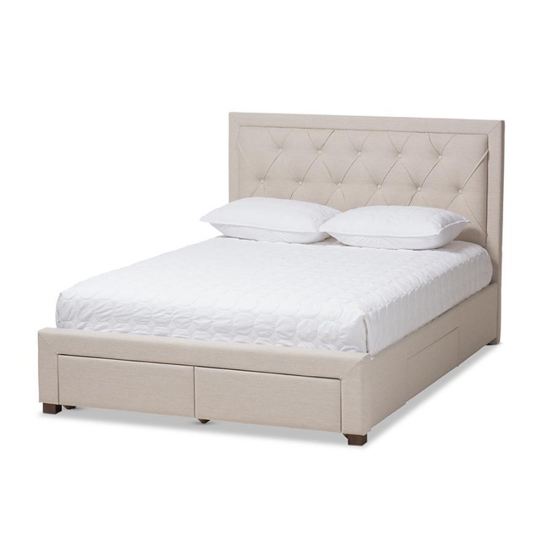 Aurelie Modern And Contemporary Light Beige Fabric Upholstered Queen Size Storage Bed