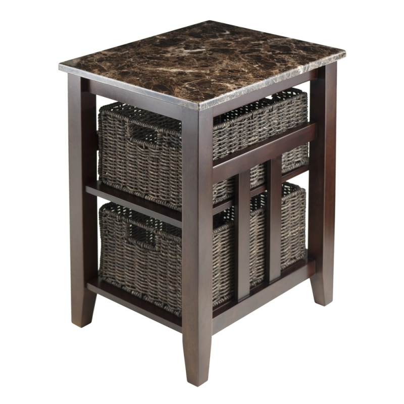 Zoey Side Table Faux Marble Top With 2 Baskets