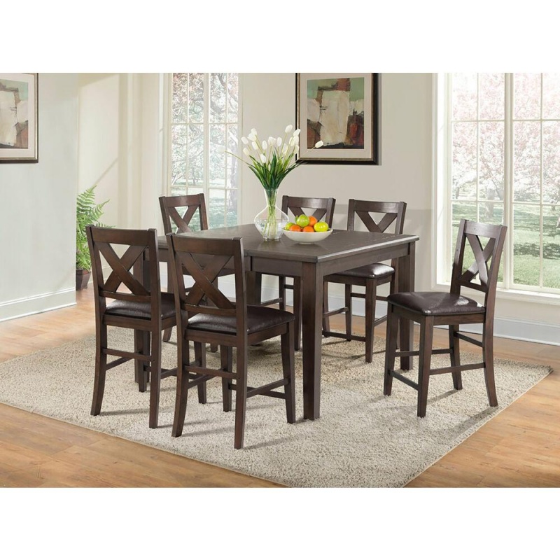 Huntington 7Pc Dining Set: Table, 6 Faux Leather Side Chairs