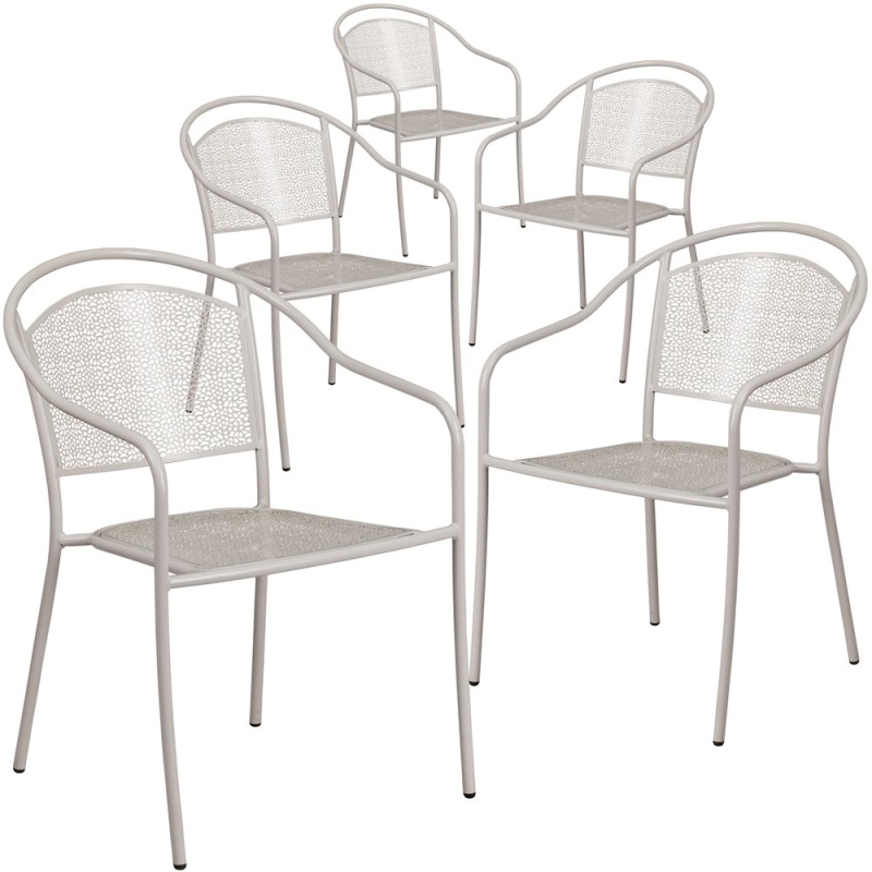 5 Pk. Silver Indoor-Outdoor Steel Patio Arm Chair With Round Back
