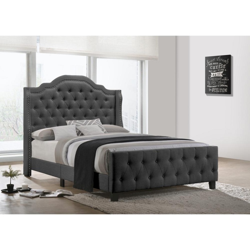 Dark Grey Linen Tufted Panel Bed - Eastern King