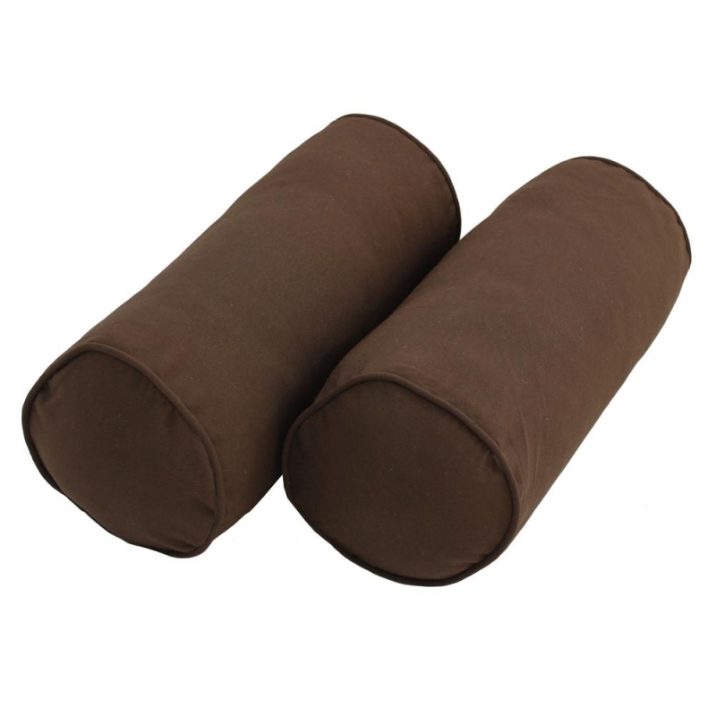 20-Inch by 8-Inch Double-Corded Solid Twill Bolster Pillows With Inserts, Chocolate