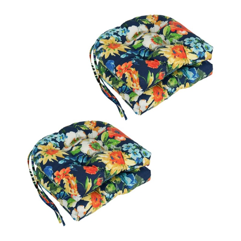 16-Inch Spun Polyester Patterned Outdoor U-Shaped Tufted Chair Cushion