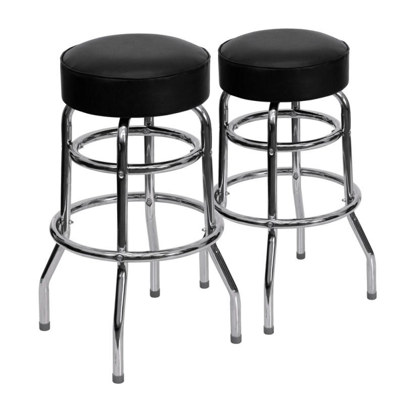2 Pk. Double Ring Chrome Barstool With Black Seat