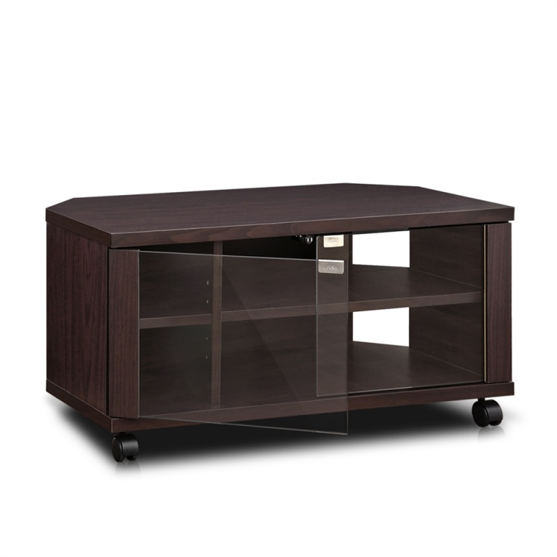 Indo 2X2 Tv Stand With Double Glass Doors And Casters, Espresso