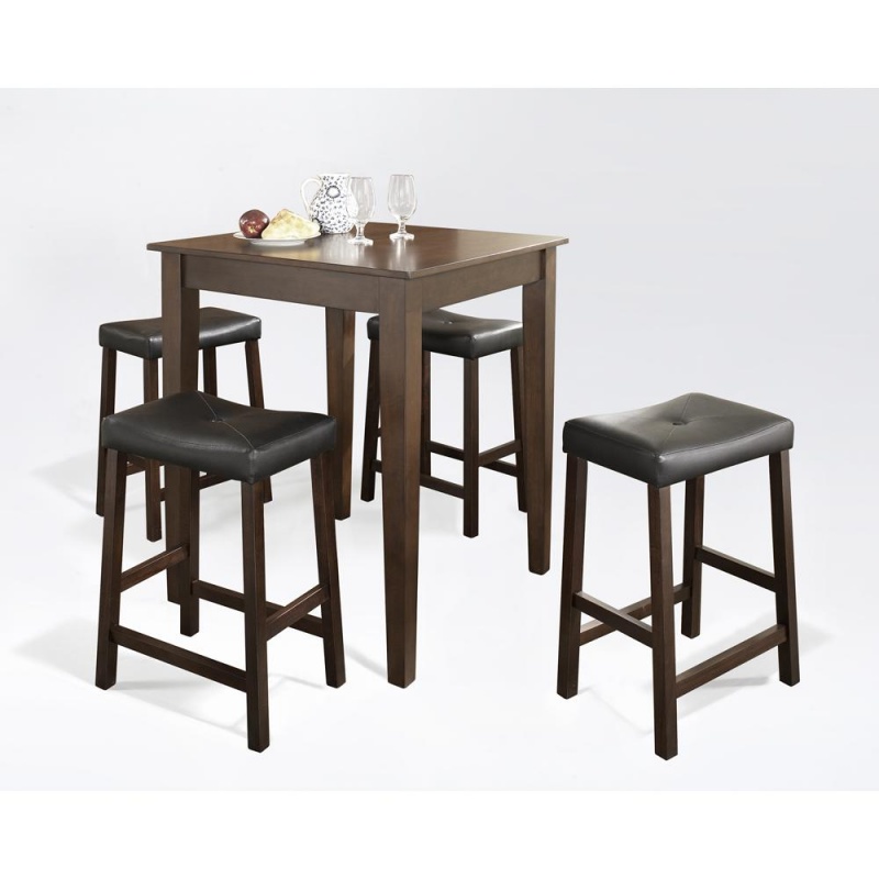 5Pc Pub Dining Set W/Upholstered Saddle Stools Mahogany - Pub Table & 4 Counter Stools