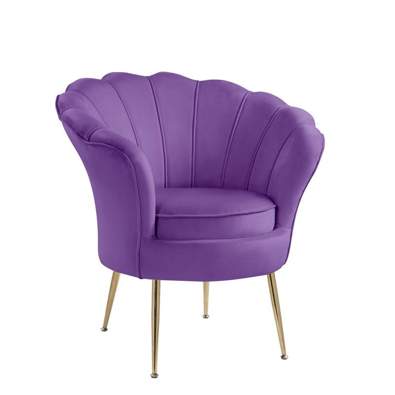 Angelina Purple Velvet Scalloped Back Barrel Accent Chair With Metal Legs