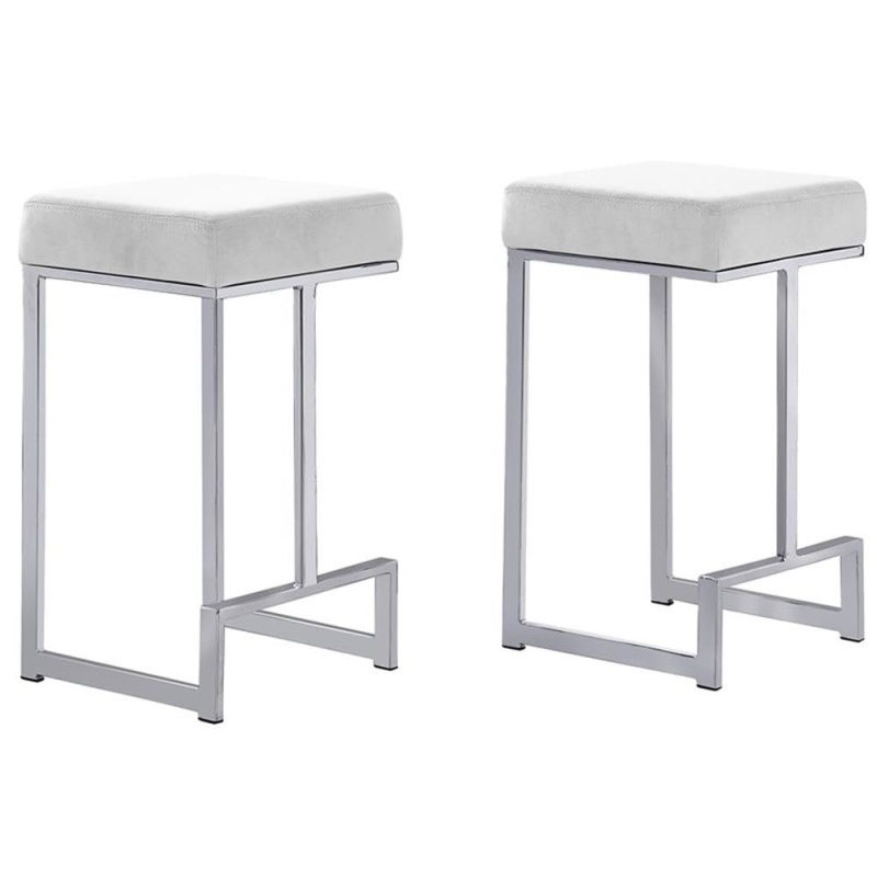 Dorrington Velvet Backless Counter Height Stool In White/Silver (Set Of 2)