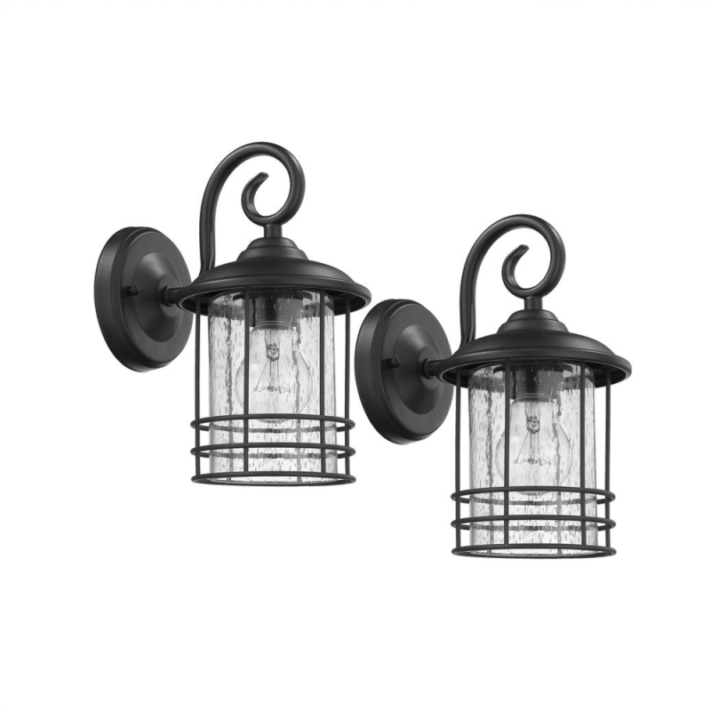Transitional 1 Light Black Outdoor Wall Sconce 10" Height, 2-Pack