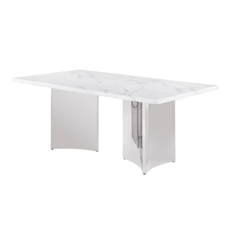 72" White Marble Table Top with Silver Stainless Steel Base