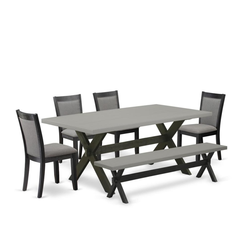 6 Piece Table Set with Cement Top and 4 Parson Chairs